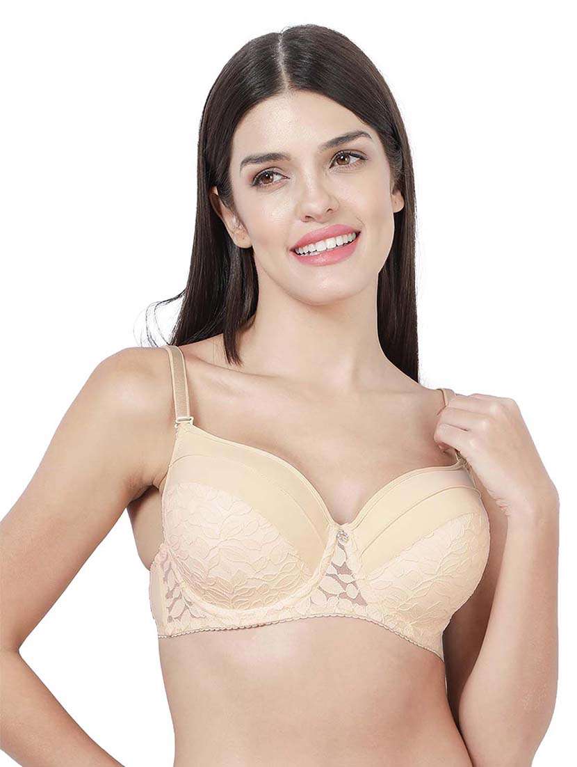 beige nylon balconette bra