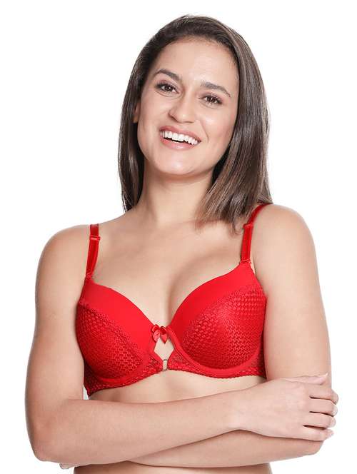 red nylon balconette bra - 19740104 - Standard Image - 0