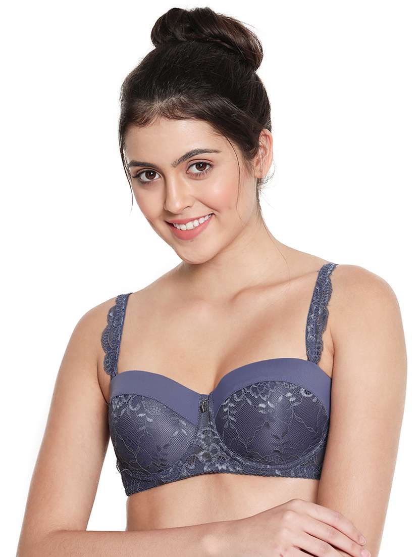 blue nylon balconette bra