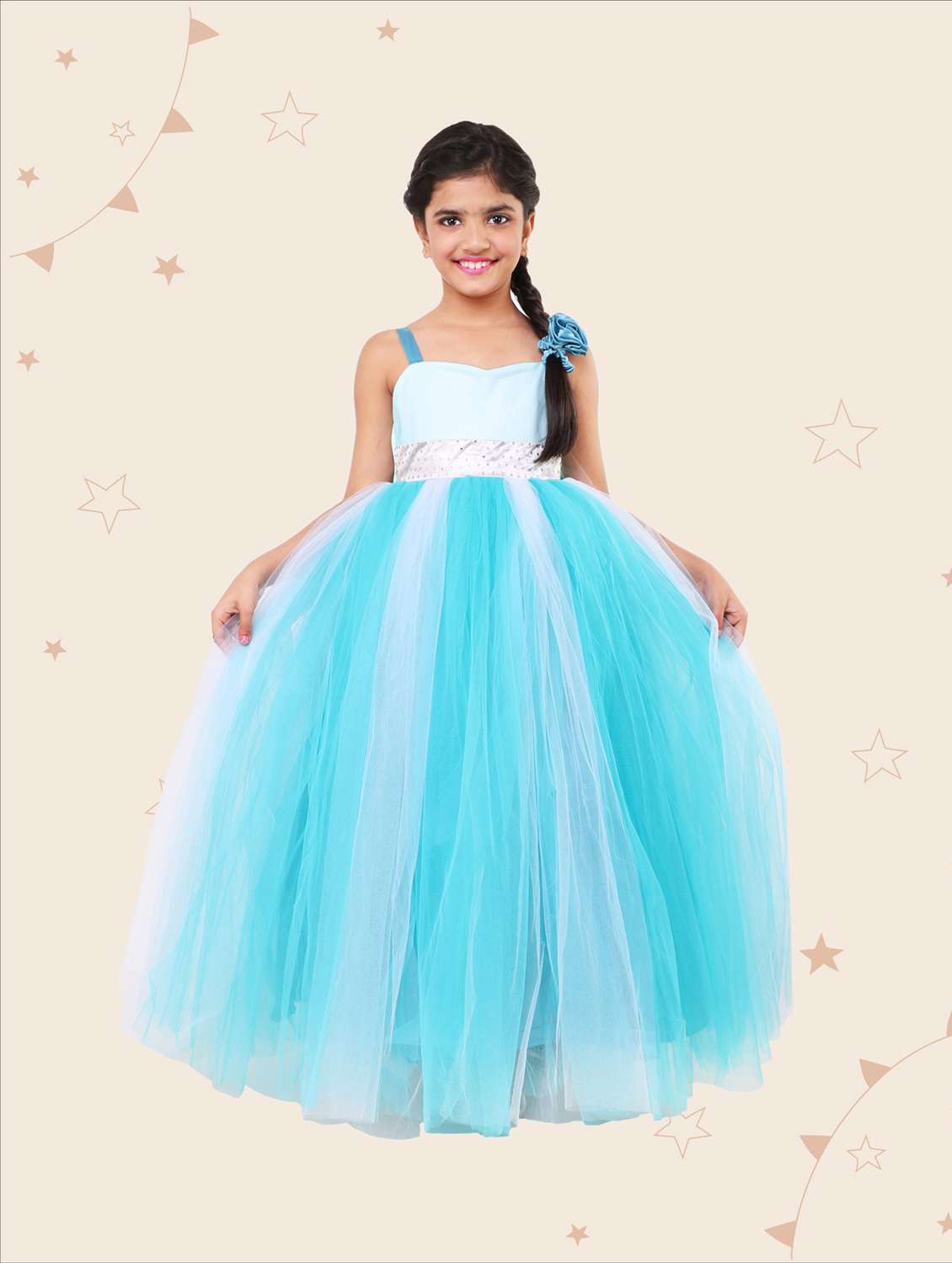 girls light blue sleeveless gown