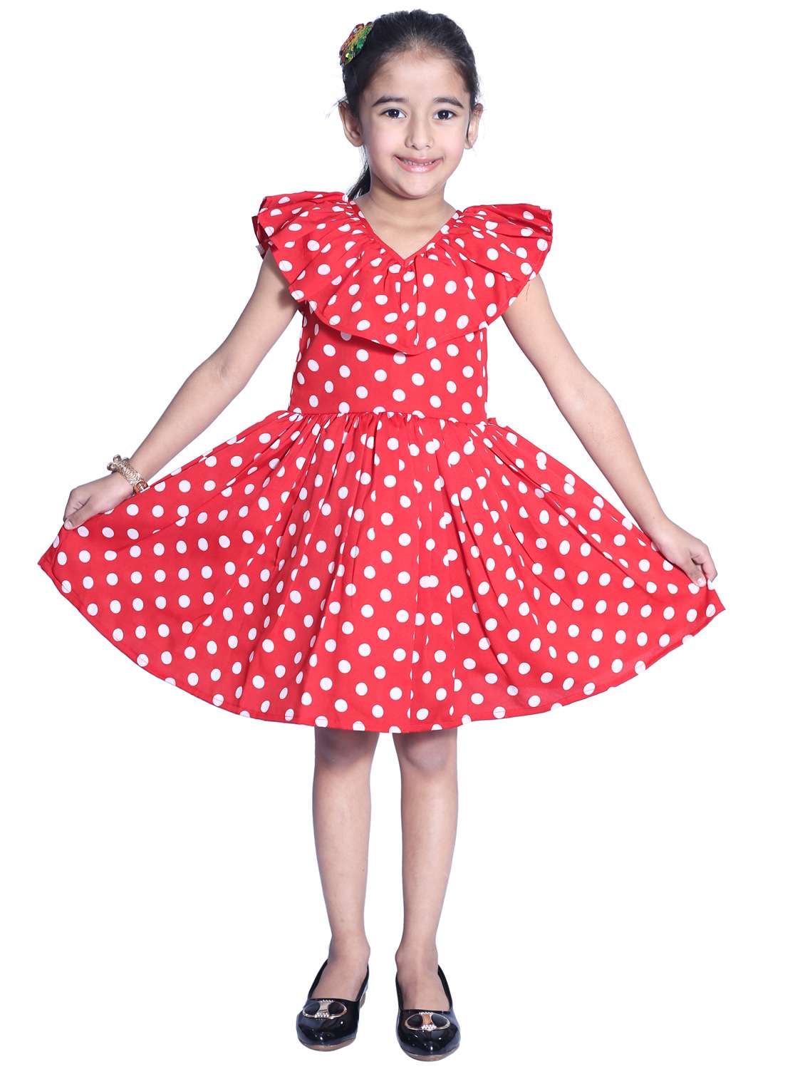 girls v neck cape sleeve frock