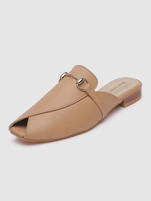 tan pu slip on sandal - 19745188 -  Standard Image - 0