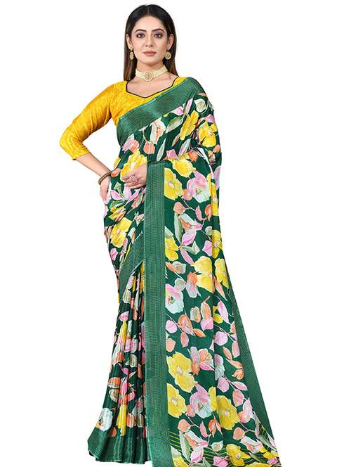 women's floral green colored saree with blouse - 19745392 - Standard Image - 0