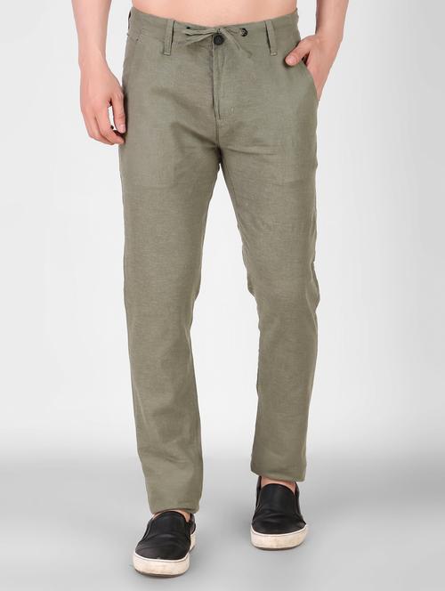 green solid flat front full length trouser - 19747520 - Standard Image - 0