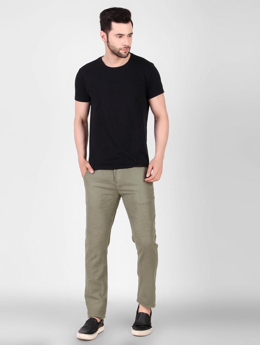 green solid flat front full length trouser - 19747520 - Standard Image - 3