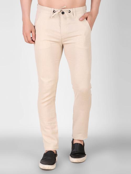beige solid flat front full length trouser - 19747521 -  Standard Image - 0