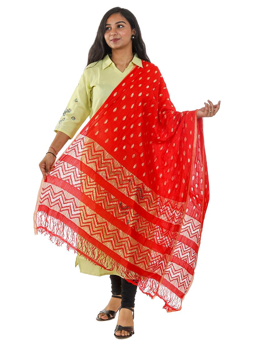 red poly crepe dupatta - 19749692 - Zoom Image - 0