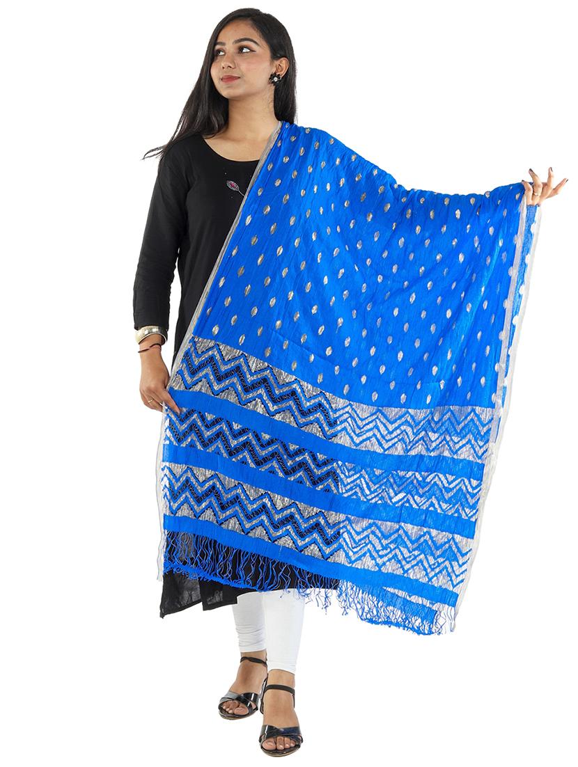 blue poly crepe dupatta - 19749693 -  Zoom Image - 0