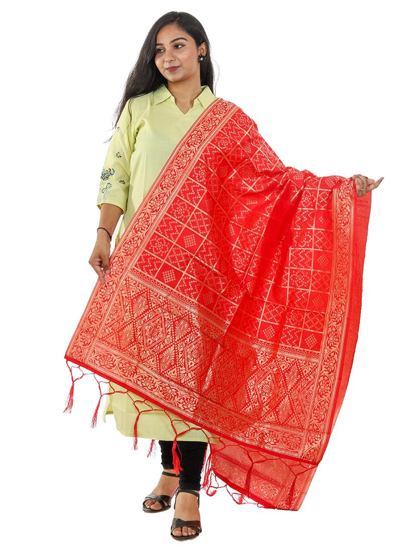 red jaquard dupatta - 19749736 -  Zoom Image - 0