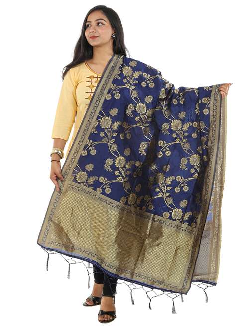 navy jaquard dupatta - 19749739 - Standard Image - 0