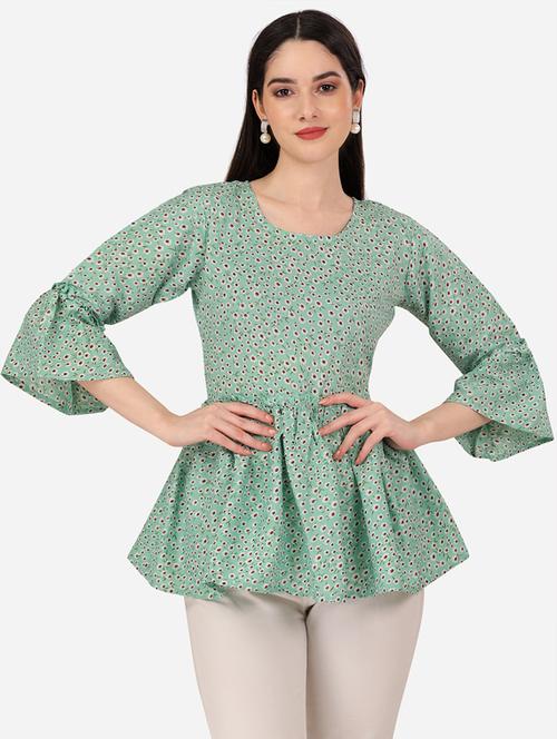 printed bell sleeves peplum top - 19750140 -  Standard Image - 0