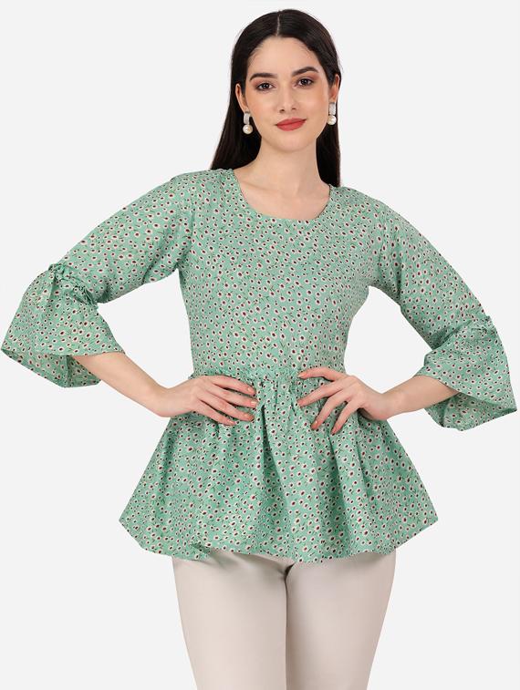 printed bell sleeves peplum top - 19750140 -  Zoom Image - 0