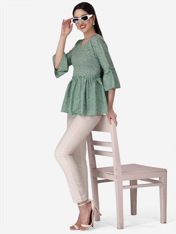 printed bell sleeves peplum top - 19750140 - Standard Image - 3