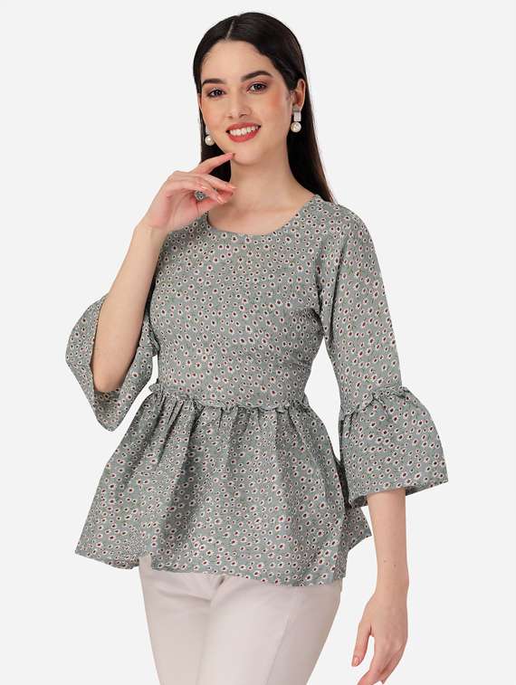 printed bell sleeves peplum top - 19750141 - Zoom Image - 0