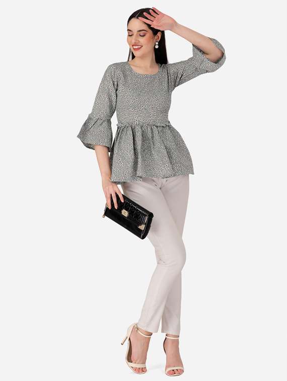 printed bell sleeves peplum top - 19750141 - Standard Image - 3
