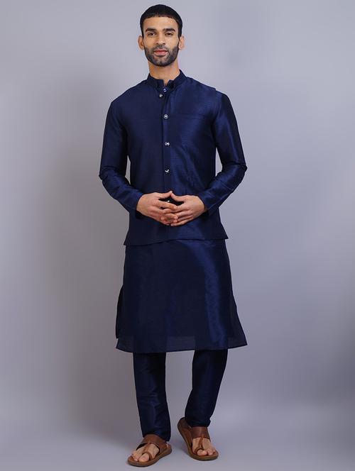 men mandarin collar solid kurta pyjama set with nehru jacket - 19750166 -  Standard Image - 0