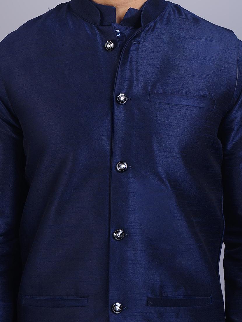 men mandarin collar solid kurta pyjama set with nehru jacket - 19750166 - Standard Image - 5
