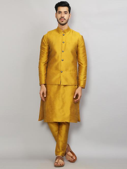 men mandarin collar solid kurta pyjama set with nehru jacket - 19750169 -  Standard Image - 0