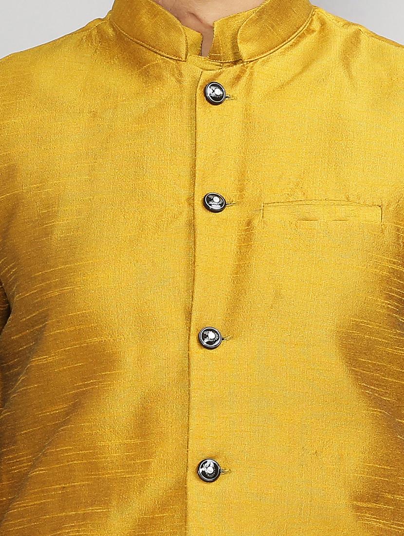 men mandarin collar solid kurta pyjama set with nehru jacket - 19750169 - Standard Image - 3