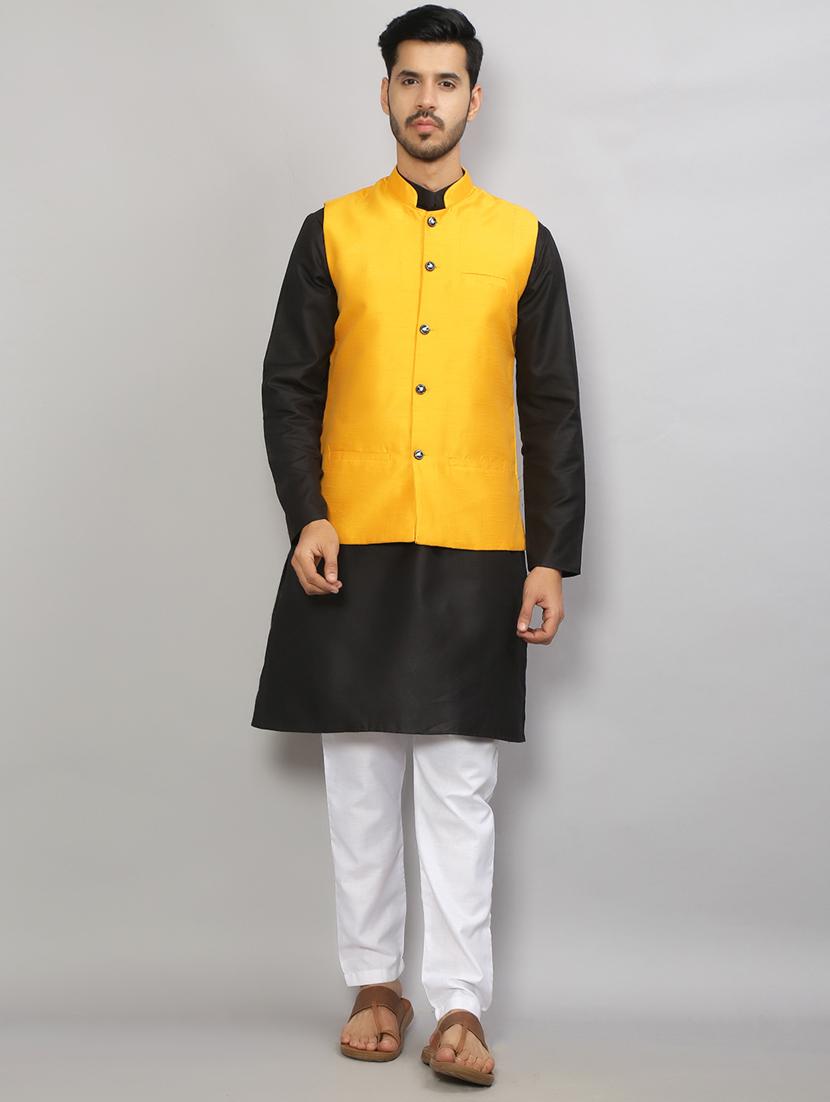 mandarin neck solid kurta pyjama with jacket  - 19750182 -  Zoom Image - 0