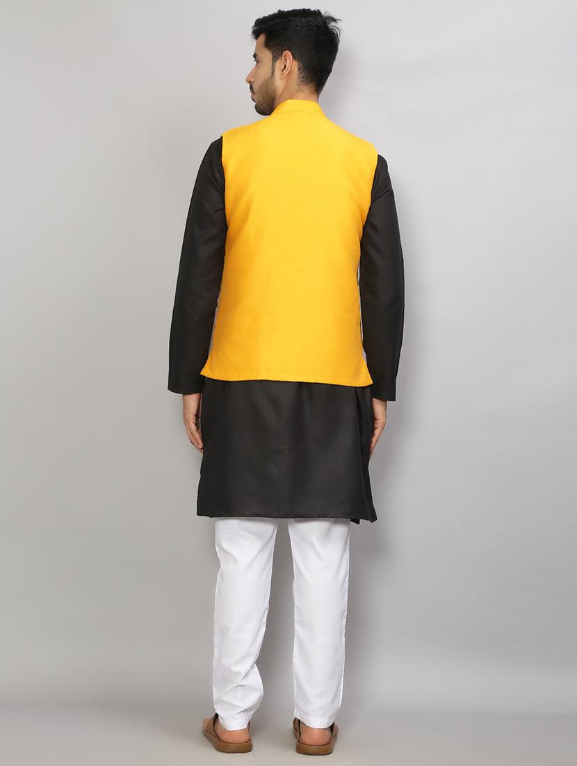 mandarin neck solid kurta pyjama with jacket - 19750182 - Standard Image - 3