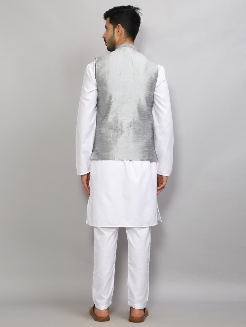 mandarin neck solid kurta pyjama with jacket - 19750187 - Standard Image - 3