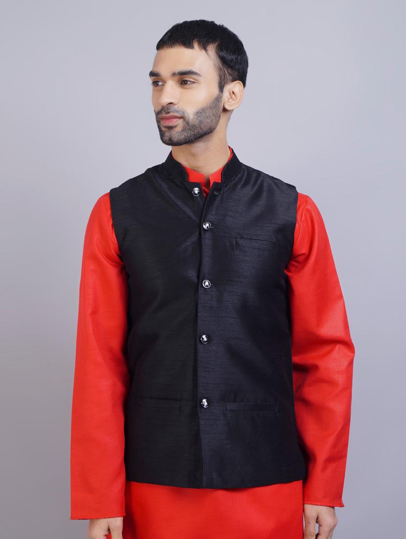 black silk nehru jacket - 19750255 - Zoom Image - 0