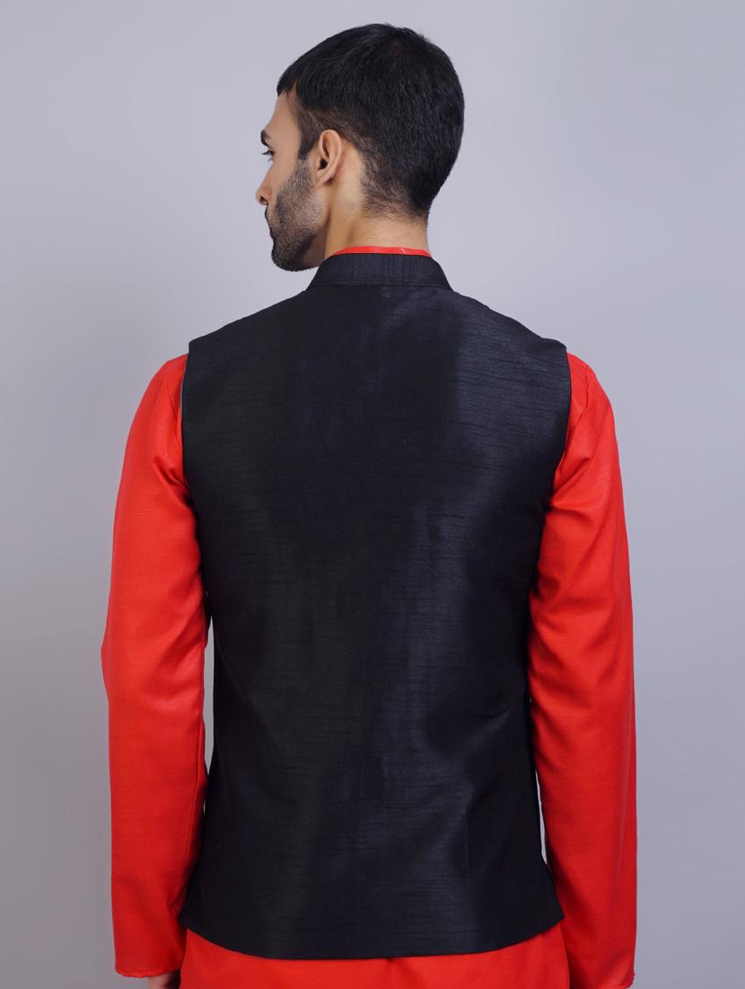 black silk nehru jacket - 19750255 - Standard Image - 3