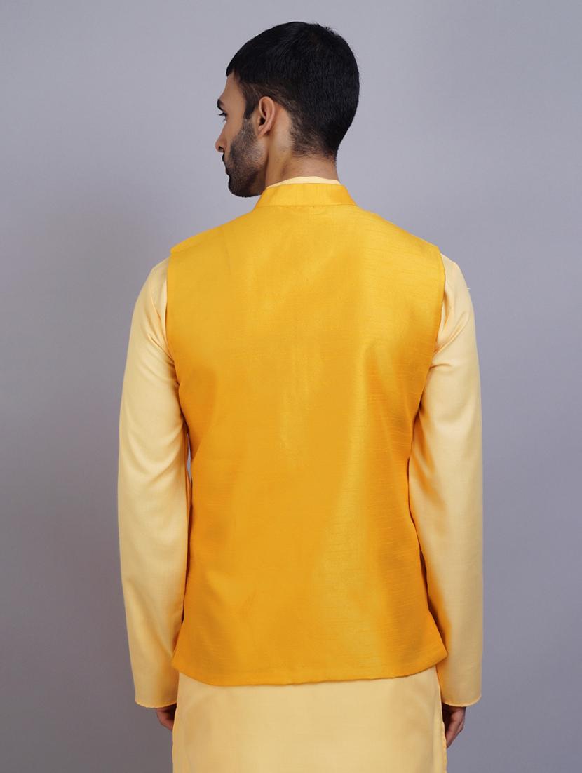 yellow silk nehru jacket - 19750258 - Standard Image - 3