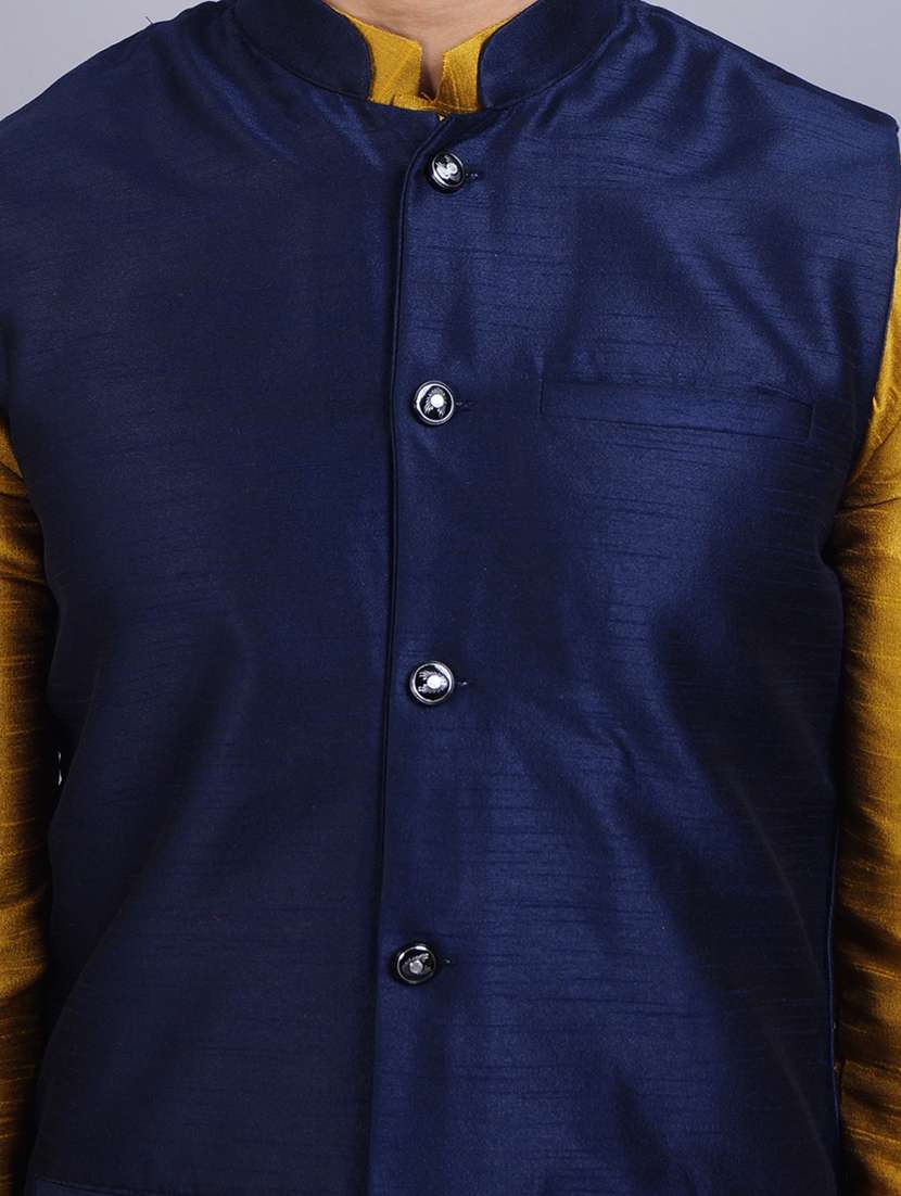 navy blue silk nehru jacket - 19750260 - Standard Image - 5