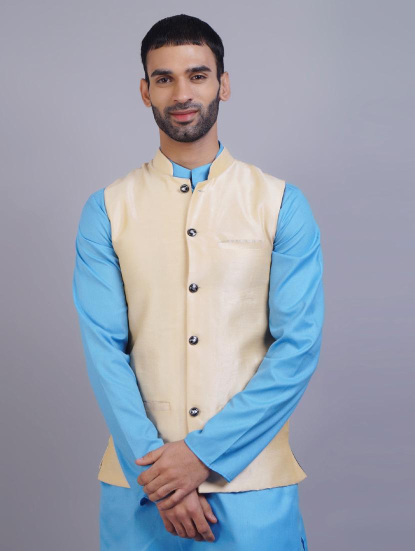 mandarin collar solid nehru jacket - 19750262 - Zoom Image - 0
