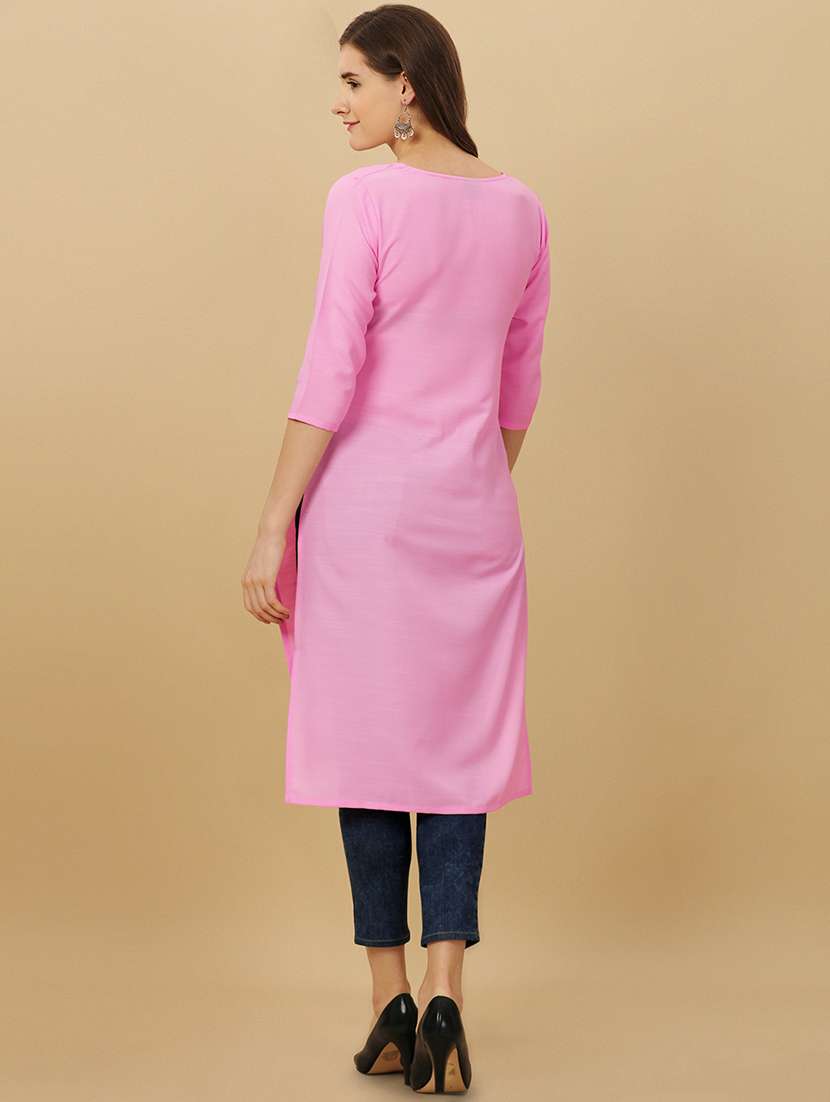 pink cotton blend straight kurta - 19752709 - Standard Image - 3