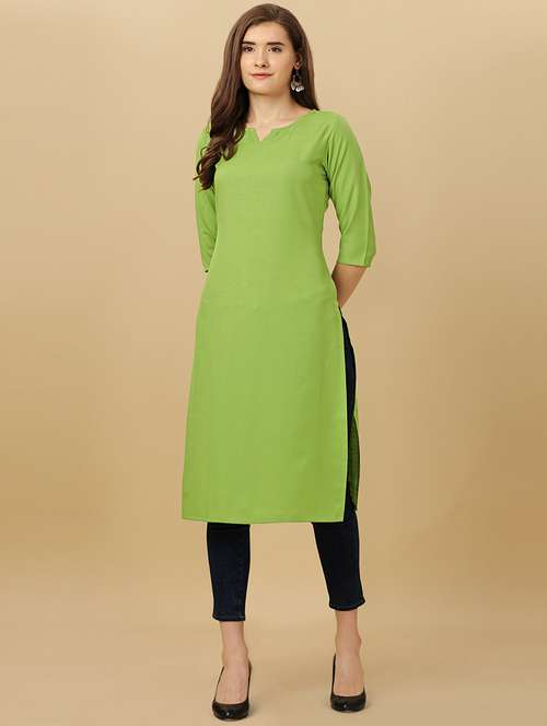 green cotton blend straight kurta - 19752711 - Standard Image - 0