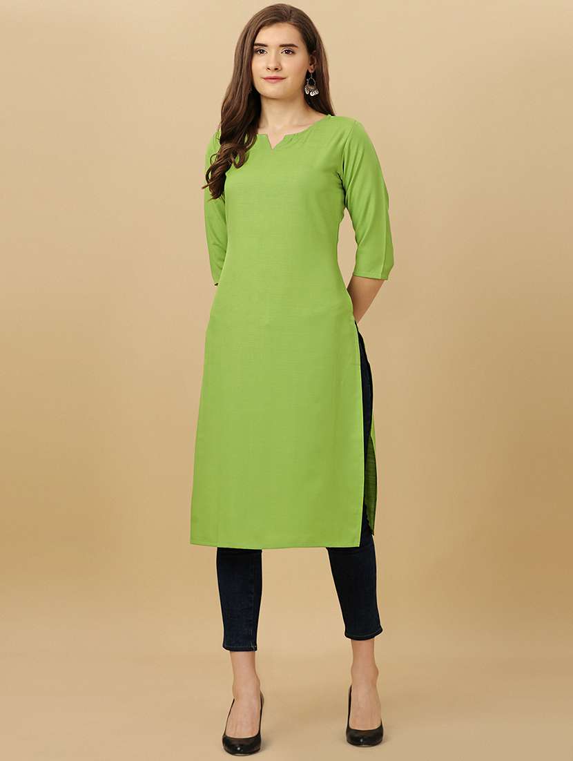 green cotton blend straight kurta - 19752711 - Zoom Image - 0