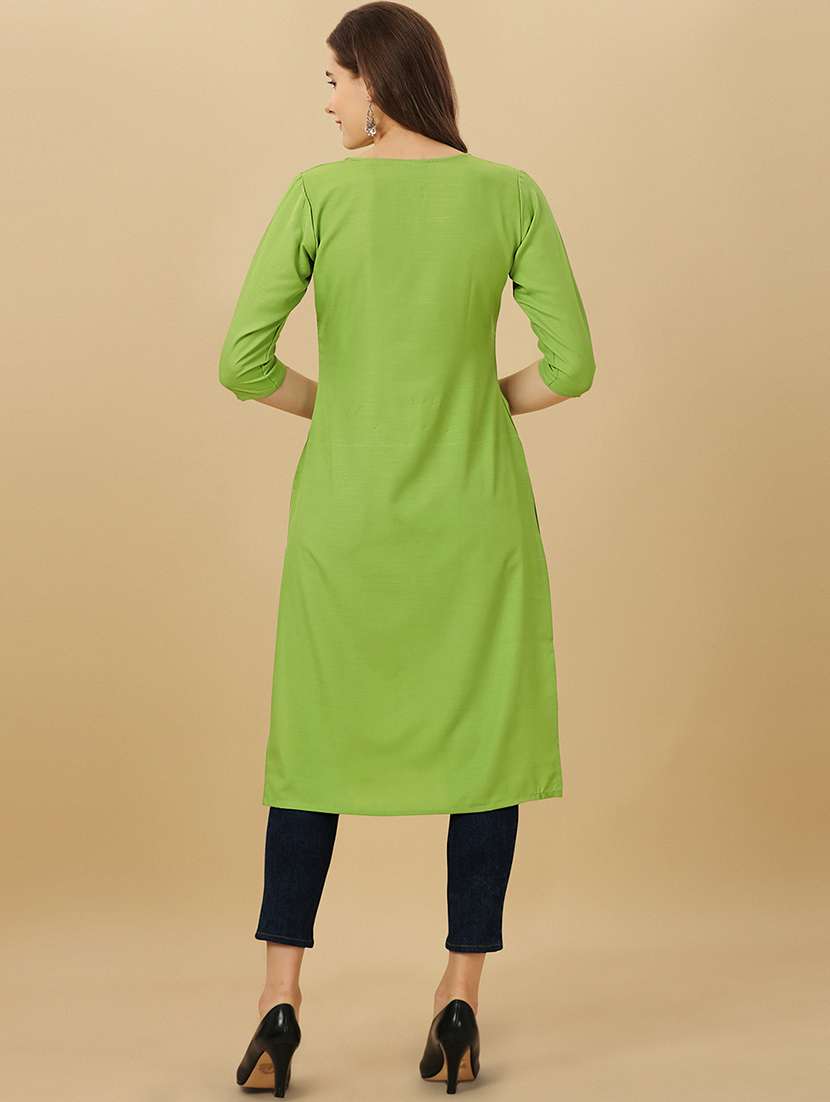 green cotton blend straight kurta - 19752711 - Standard Image - 3