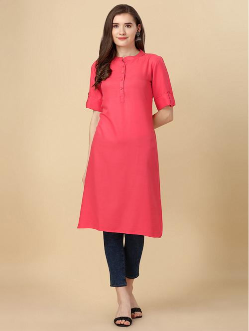 peach cotton blend asymmetric kurta - 19752720 - Standard Image - 0