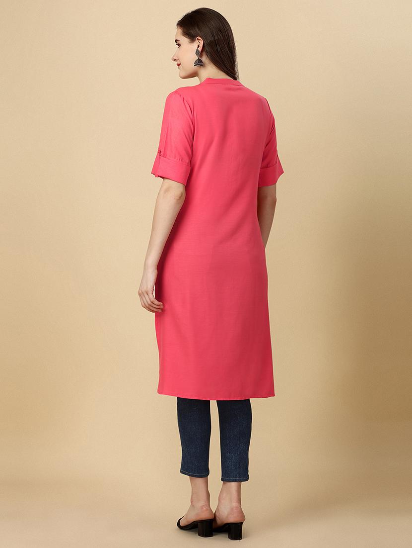peach cotton blend asymmetric kurta - 19752720 - Standard Image - 3