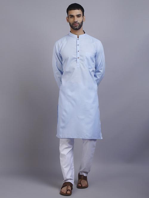 mandarin neck solid kurta pyjama set - 19753456 - Standard Image - 0