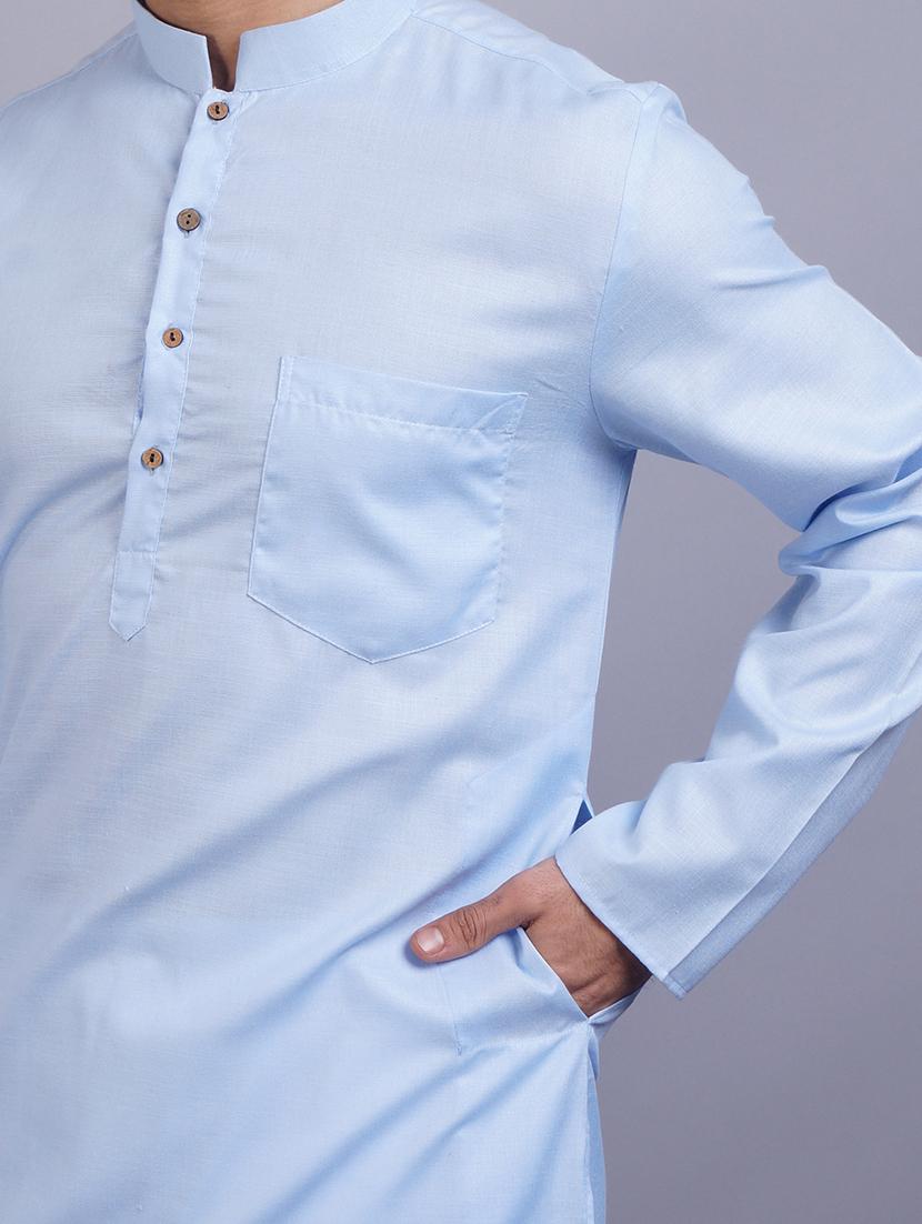 mandarin neck solid kurta pyjama set - 19753456 - Standard Image - 3