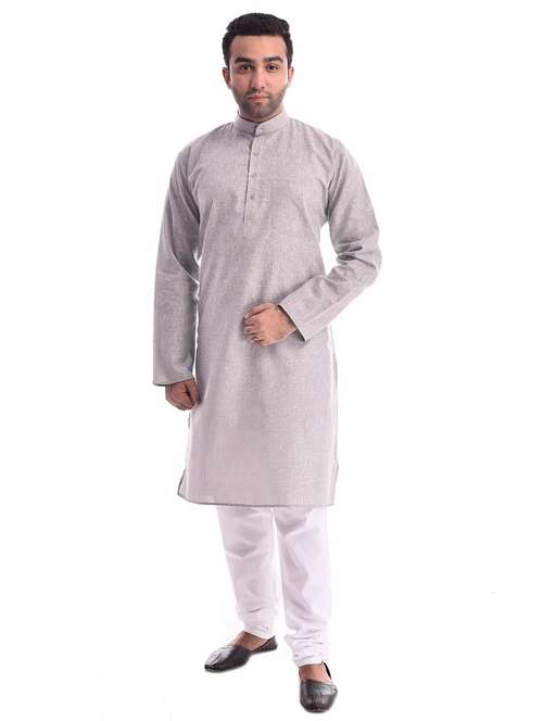 mandarin neck solid kurta pyjama set - 19754263 - Standard Image - 0