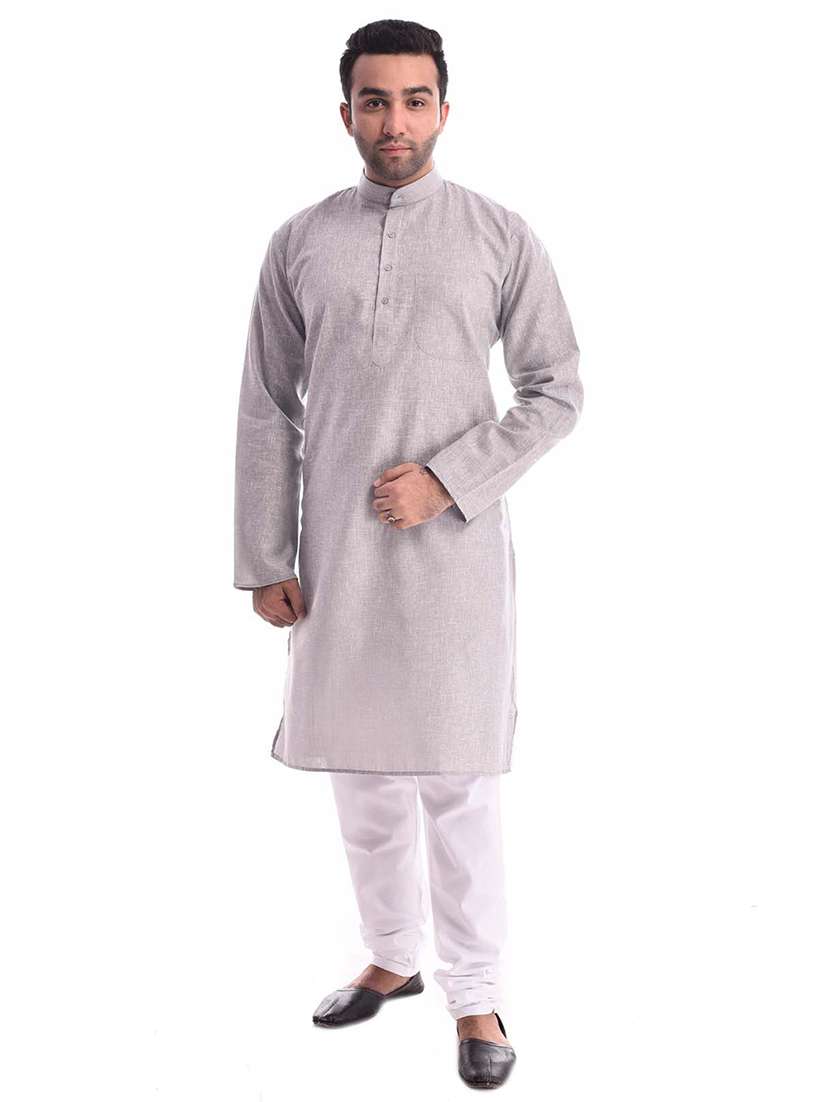 mandarin neck solid kurta pyjama set - 19754263 - Zoom Image - 0