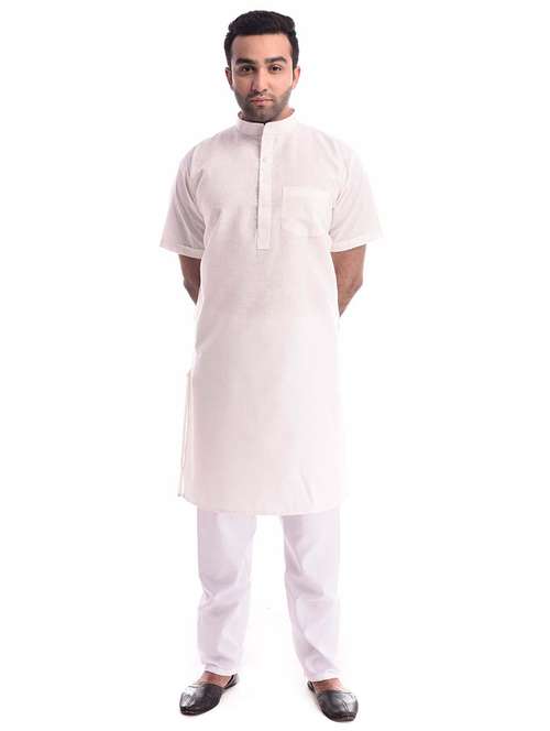mandarin neck solid kurta pyjama set - 19754268 - Standard Image - 0