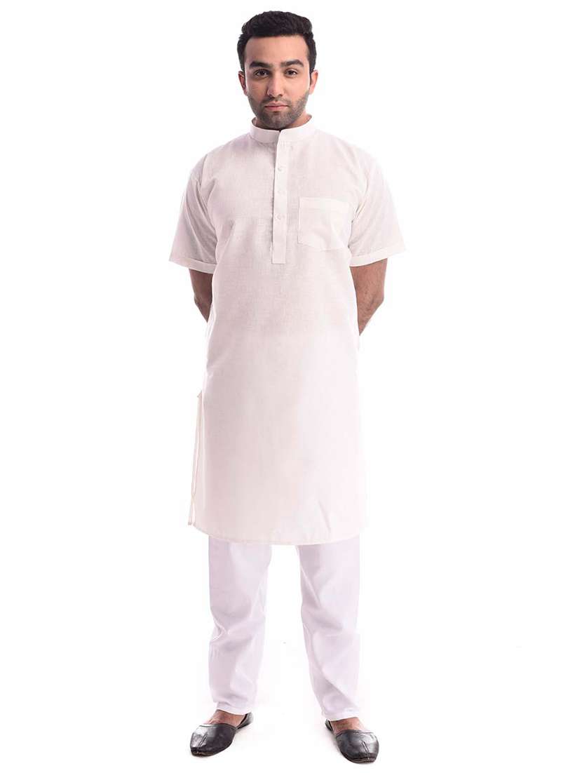 mandarin neck solid kurta pyjama set - 19754268 - Zoom Image - 0
