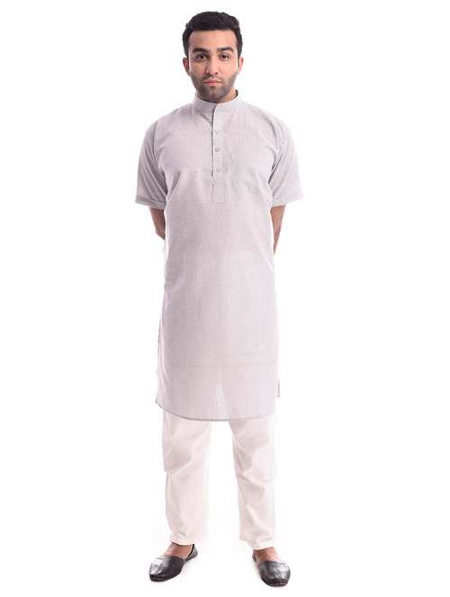 mandarin neck solid kurta pyjama set - 19754271 - Standard Image - 0