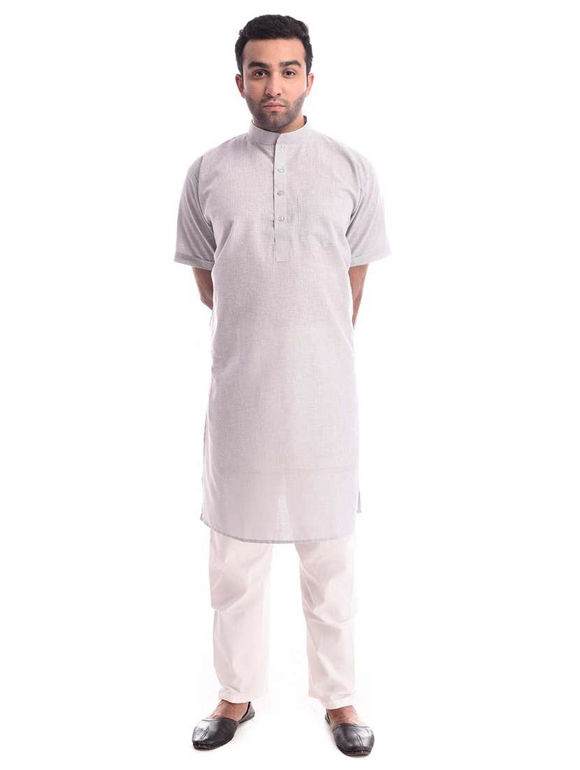 mandarin neck solid kurta pyjama set - 19754271 - Zoom Image - 0
