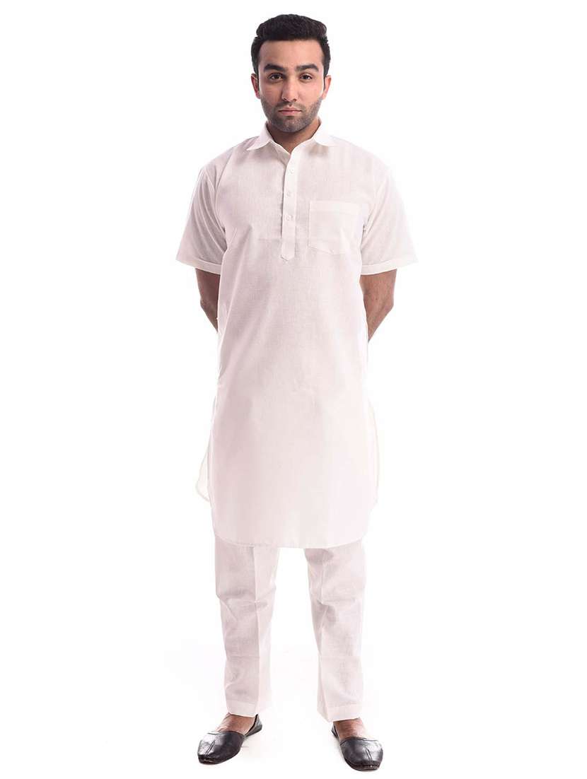 mandarin neck solid kurta pyjama set - 19754273 - Zoom Image - 0