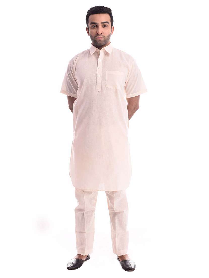 mandarin neck solid kurta pyjama set - 19754274 - Zoom Image - 0