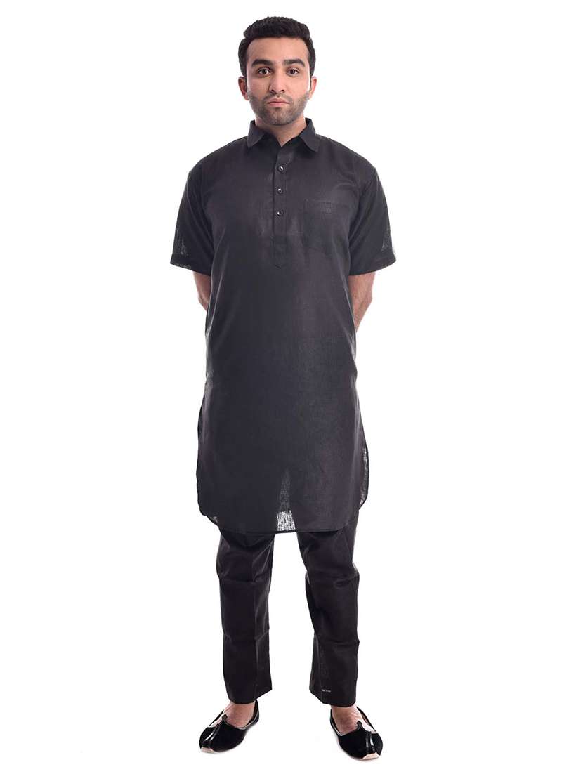 mandarin neck solid kurta pyjama set