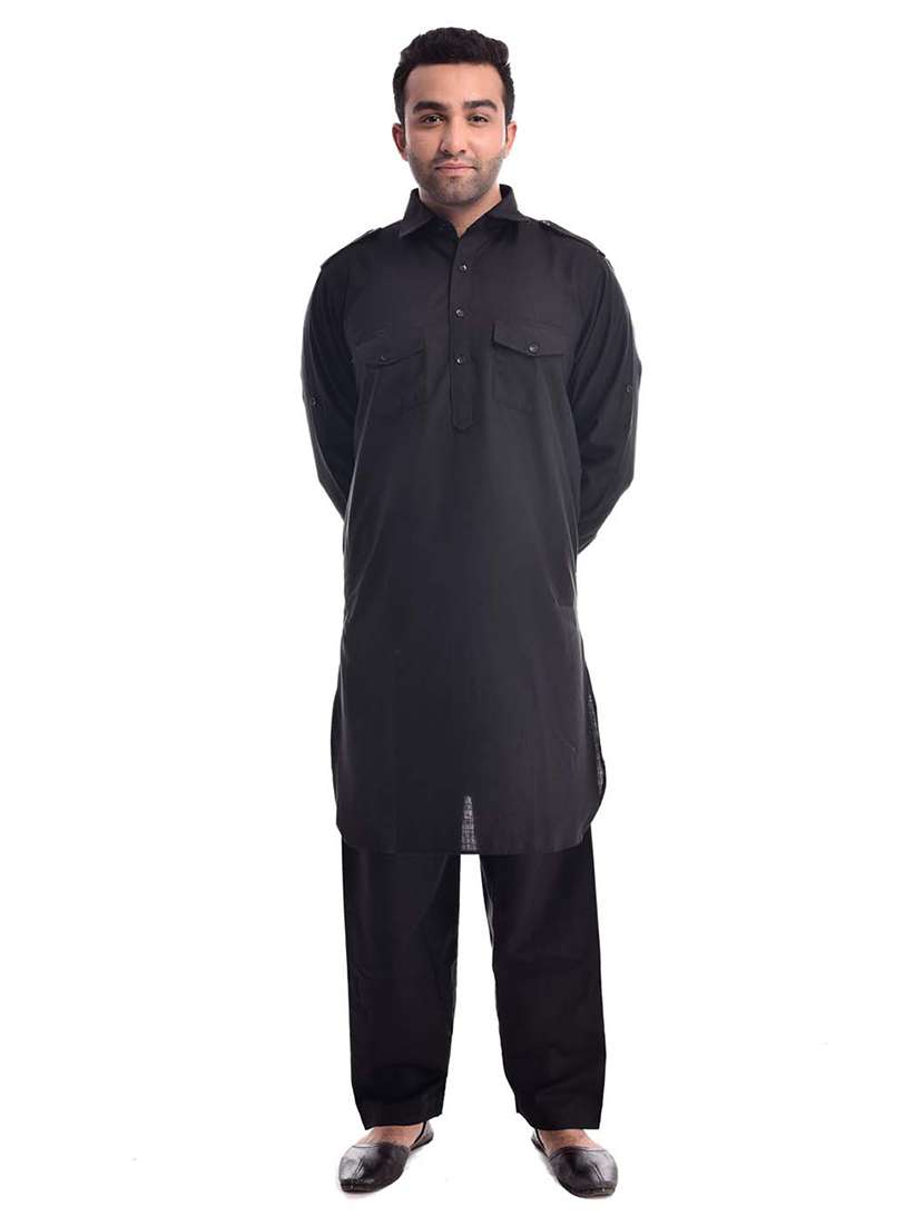 mandarin neck solid kurta pyjama set