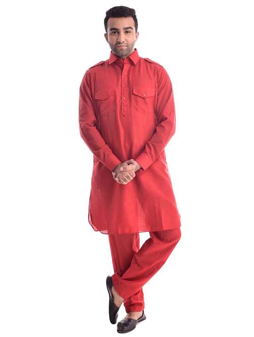 mandarin neck solid kurta pyjama set - 19754283 -  Standard Image - 0